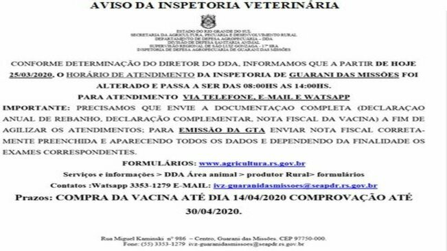 Aviso inspetoria vetinária