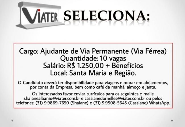 EMPRESA VIATER ESTÁ CONTRATANDO!